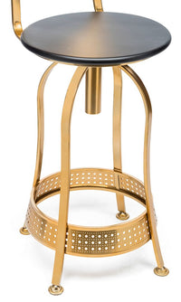 Thumbnail for Gold Black Swivel Kitchen Bar Stool Chair with High Back in Netted Design Frame