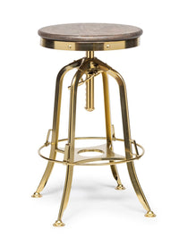 Thumbnail for Industrial Height Adjustable Swivel Bar Stool with Oak Wood Top - Gold Finish