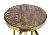 Thumbnail for Industrial Height Adjustable Swivel Bar Stool with Oak Wood Top - Gold Finish