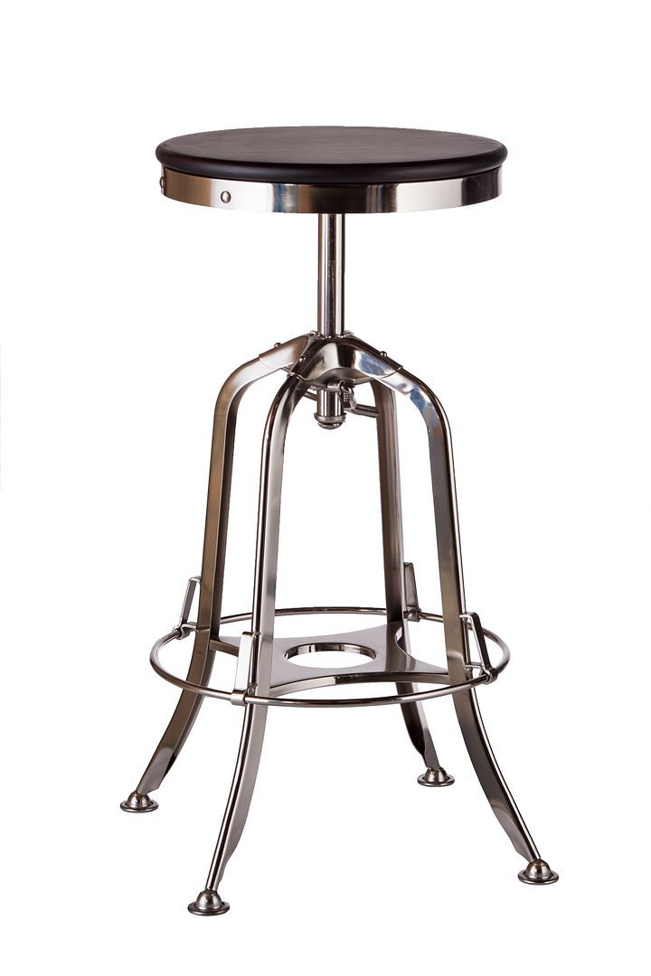 Industrial Wooden Height Adjustable Swivel Bar Stool - Nickel Black