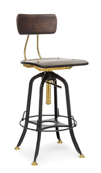 Thumbnail for Industrial Wooden Height Adjustable Swivel Bar Stool Chair with Back - Gold Black