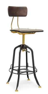 Thumbnail for Industrial Wooden Height Adjustable Swivel Bar Stool Chair with Back - Gold Black