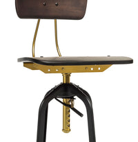 Thumbnail for Industrial Wooden Height Adjustable Swivel Bar Stool Chair with Back - Gold Black