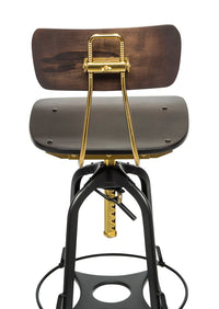 Thumbnail for Industrial Wooden Height Adjustable Swivel Bar Stool Chair with Back - Gold Black