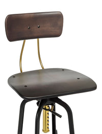 Thumbnail for Industrial Wooden Height Adjustable Swivel Bar Stool Chair with Back - Gold Black