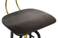 Thumbnail for Industrial Wooden Height Adjustable Swivel Bar Stool Chair with Back - Gold Black