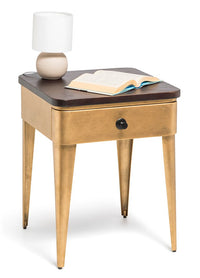 Thumbnail for Modern Bedside Table in Brass Finish with Storage Drawer and Wood Top