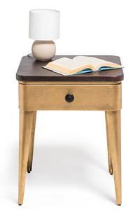 Thumbnail for Modern Bedside Table in Brass Finish with Storage Drawer and Wood Top