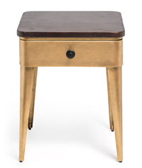 Thumbnail for Modern Bedside Table in Brass Finish with Storage Drawer and Wood Top