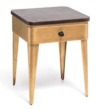 Thumbnail for Modern Bedside Table in Brass Finish with Storage Drawer and Wood Top