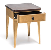 Thumbnail for Modern Bedside Table in Brass Finish with Storage Drawer and Wood Top