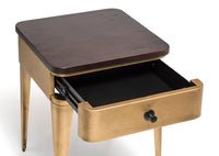 Thumbnail for Modern Bedside Table in Brass Finish with Storage Drawer and Wood Top