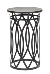 Thumbnail for Black Round Iron Side Table with Cross Legs and Silver Finish Top