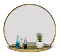 Thumbnail for Round Table Wall Mirror with Shelf Storage in Brass Finish