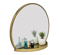 Thumbnail for Round Table Wall Mirror with Shelf Storage in Brass Finish