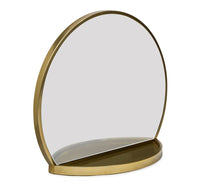 Thumbnail for Round Table Wall Mirror with Shelf Storage in Brass Finish