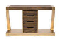 Thumbnail for Contemporary Brass Wooden Z-Shaped Hallway Console Table with Drawers