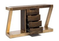 Thumbnail for Contemporary Brass Wooden Z-Shaped Hallway Console Table with Drawers