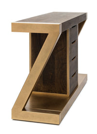 Thumbnail for Contemporary Brass Wooden Z-Shaped Hallway Console Table with Drawers