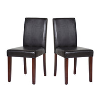 Thumbnail for 2x Wooden Frame Brown Leatherette Dining Chairs with Solid Pine Legs