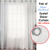 Thumbnail for Pair of White Checkered Eyelet Sheer Curtains 140 x 225cm