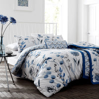 Thumbnail for Ink Floral Blue Quilt Cover Set Queen