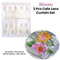 Thumbnail for 3 Pce Cafe Blooms Lace Kitchen Curtain Set