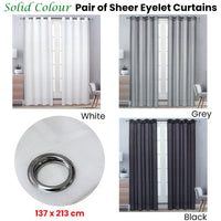 Thumbnail for Pair of Solid Colour Sheer Eyelet Curtains 137 x 213 cm White