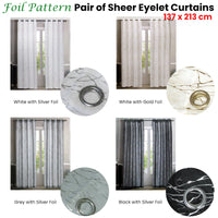 Thumbnail for Pair of Sheer Eyelet Curtains Black with Silver Foils 137 x 213 cm