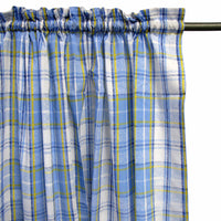 Thumbnail for Home Innovations Pair of Polyester Cotton Rod Pocket Blue Checkered Curtains