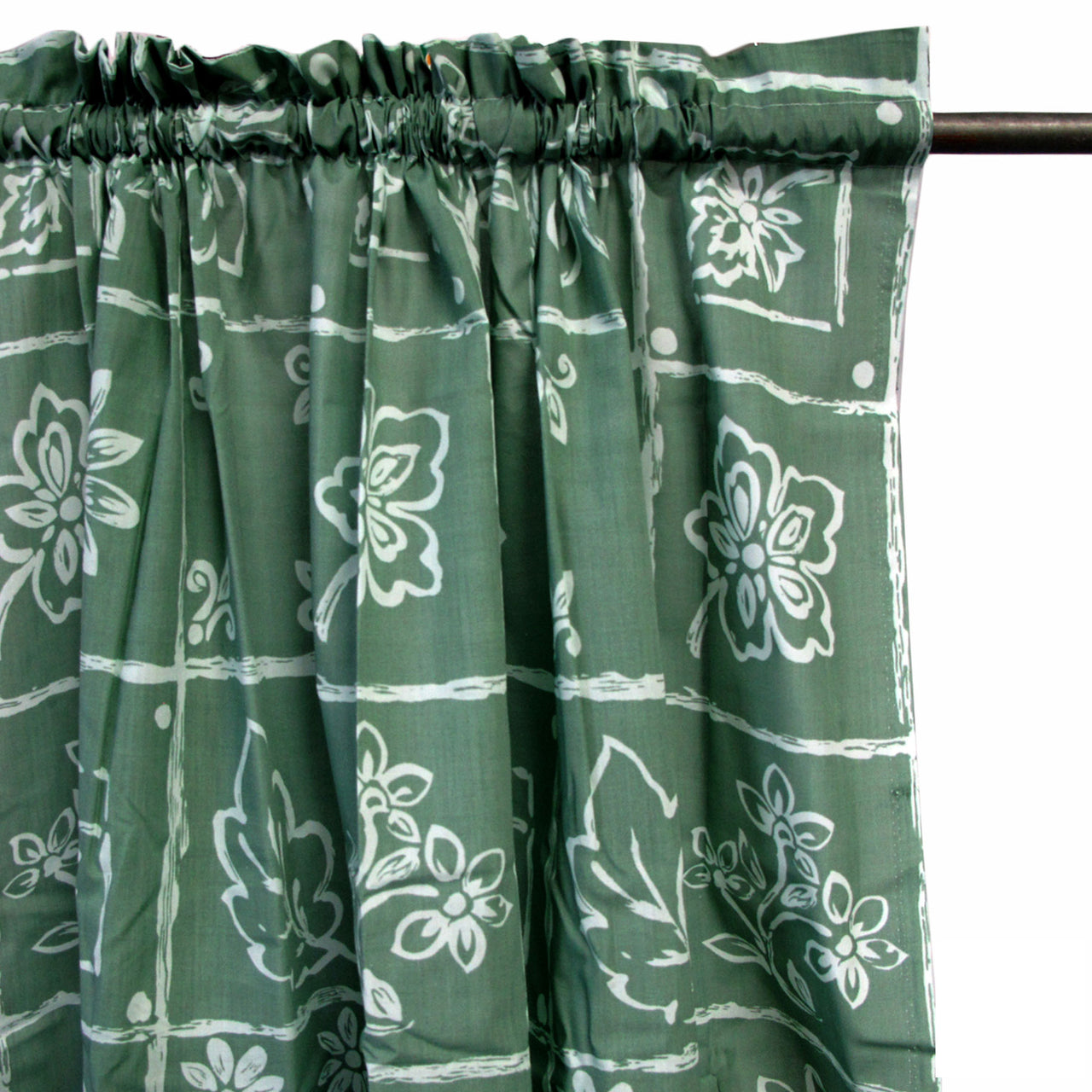 Home Innovations Pair of Polyester Cotton Rod Pocket Green Floral Curtains