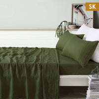 Thumbnail for Vintage Design Homewares 100% Linen Olive Sheet Set Super King