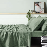 Thumbnail for Vintage Design Homewares 100% Linen Sage Sheet Set KING