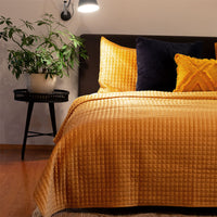 Thumbnail for J.Elliot Home Adela Mustard Velvet Quilted Coverlet Set Queen/King