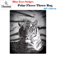 Thumbnail for Just Home Blue Eyes Stripes Tiger Polar Fleece Throw Rug