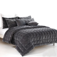 Thumbnail for Alastairs Augusta Faux Mink Quilt / Comforter Set Charcoal Queen