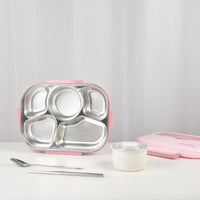 Thumbnail for Kylin 304 Stainless Steel 5 Divided Smile Small Lunch Box With Soup Pot - Pink