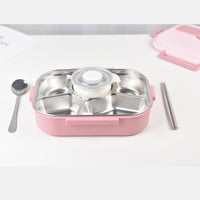 Thumbnail for Kylin 304 Stainless Steel 5 Divided Smile Small Lunch Box With Soup Pot - Pink