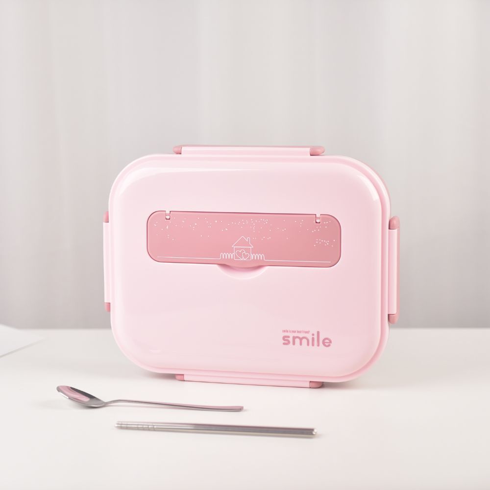 Kylin 304 Stainless Steel 5 Divided Smile Large Lunch Box With Soup Pot - Pink