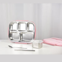 Thumbnail for Kylin 304 Stainless Steel 5 Divided Smile Large Lunch Box With Soup Pot - Pink