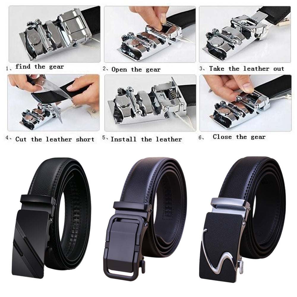 Genuine Leather Belt Men's Plate Reversible Buckle Business Dress Belts