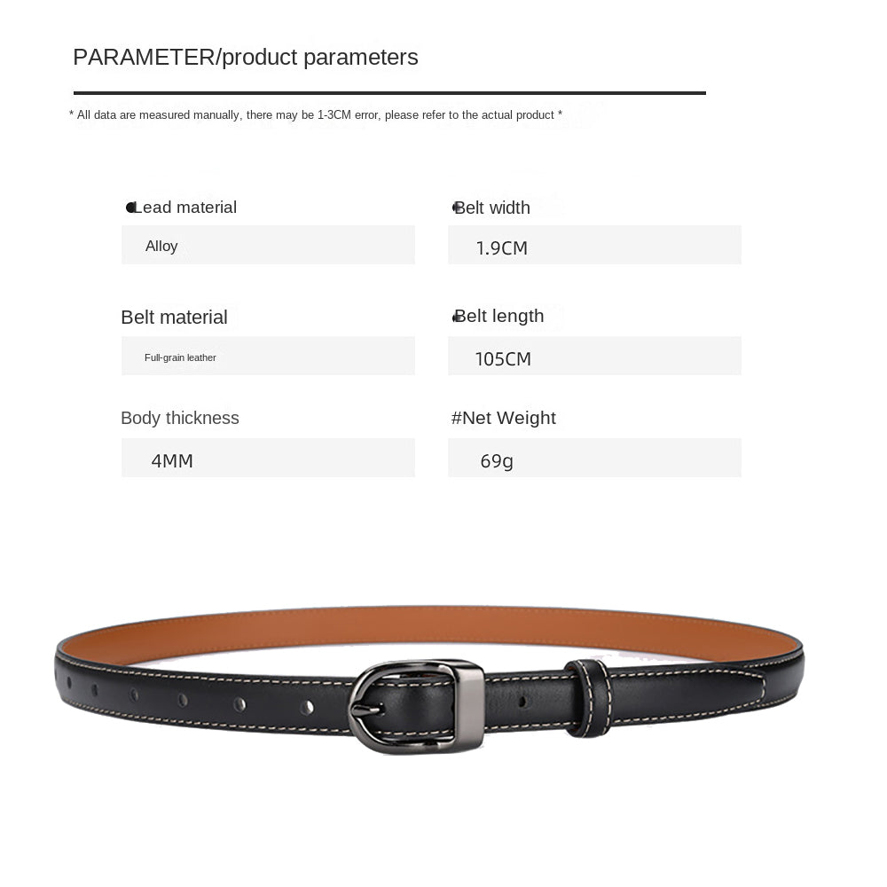 Luxury Top Layer Cow Leather Belt Women's Simple Decorative Jeans Belt Versatile Fashion Thin Belt