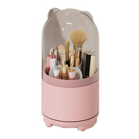 Thumbnail for 360° Rotating Makeup Brush Bucket Transparent Dust-proof Cosmetic Storage Box(pink)