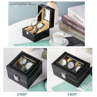 Thumbnail for Watch Box Organizer Case Jewelry Display Tray Glass Top PU Leather(2 Slot)