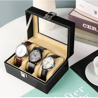 Thumbnail for Watch Box Organizer Case Jewelry Display Tray Glass Top PU Leather(2 Slot)