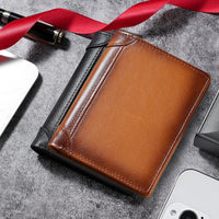 Thumbnail for 100% Genuine Leather Men's Wallet RFID Blocking Card Holder Bifold and Long Wallets