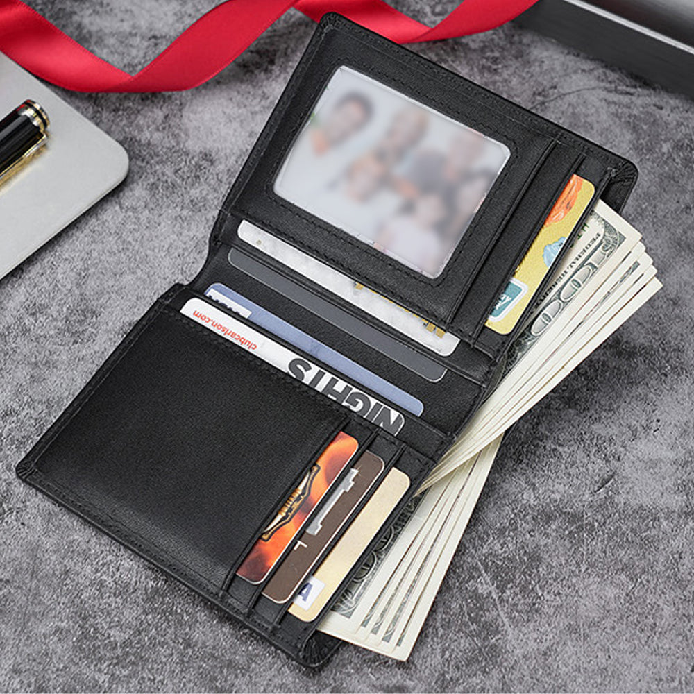 100% Genuine Leather Men's Wallet RFID Blocking Card Holder Bifold and Long Wallets