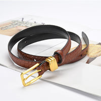 Thumbnail for Genuine leather with Crocodile pattern pin buckle thin belt jeans belt for women (Black)