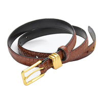 Thumbnail for Genuine leather with Crocodile pattern pin buckle thin belt jeans belt for women (Dark Brown)