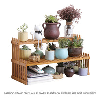 Thumbnail for 2 Tier Bamboo Plant Stand Shelves Flower Pot Rack Garden Indoor Outdoor Patio